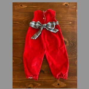 The Beaufort Bonnet Red Corduroy Jumper with Plaid Bow